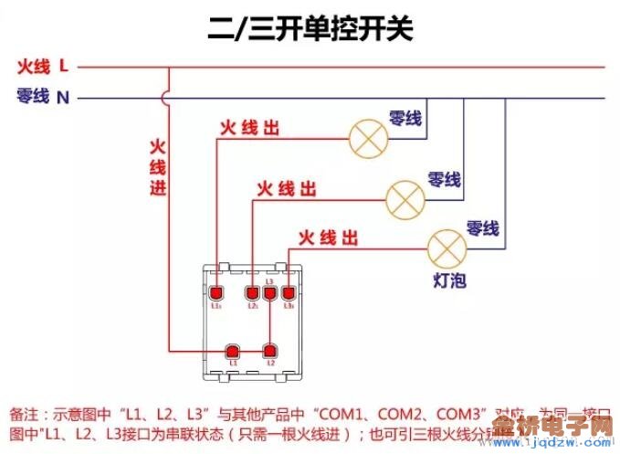 开关接线原理图_单控双控开关